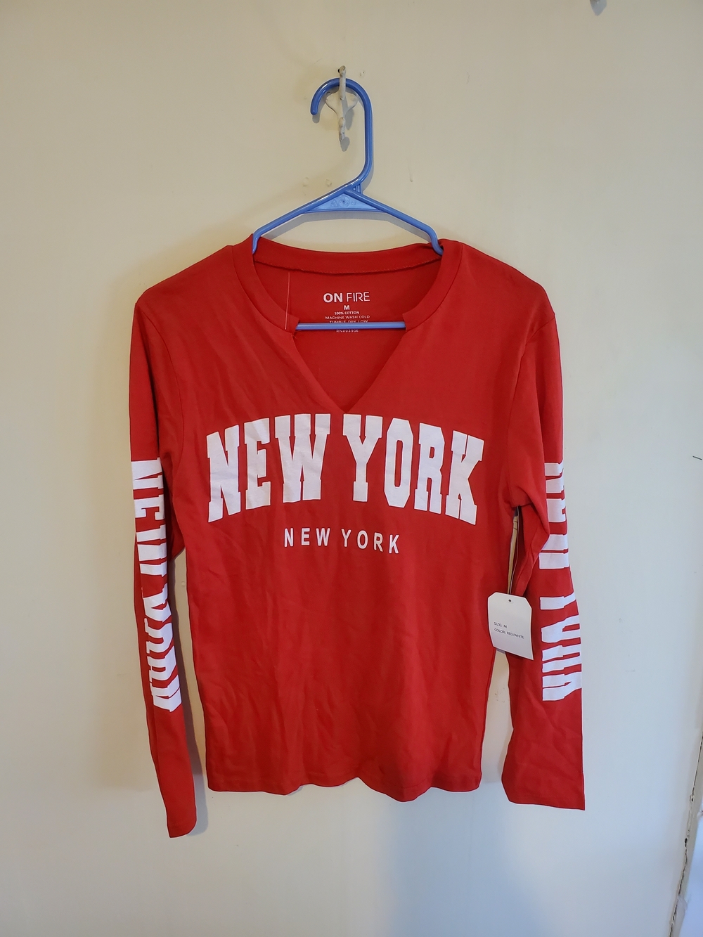 On Fire Red "New York" Long Sleeve Tee SIZE M